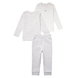 Stellou Kleidungsset für Babies 3-teilig in Grau und mit Print, Bio-Baumwolle, 2 Langarm-Shirts und eine Jersey-Hose (Grau/Weiß, 50/56)