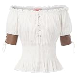 DUHENWU Damen Renaissance Trachtenbluse Mittelalter Schulterfrei Rüschenbluse Korsett Kurzärmelig Top Wikinger Kleidung Vintage Gothic Piratenkostüm Boho Bauernhemd Steampunk B