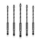 Fliesenbohrer, Lytool 6 mm Glasbohrer Steinbohrer Bohrer Set 5 tlg. mit Sechskantschaft Universalbohrer für Fliesen, Metall, Beton, Ziegel Glas Kunststoff H