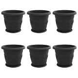 Yisssmeng 6er Set Blumentöpfe Schwarz Ø 34 x 28 cm - Moderne Pflanzgefäße aus Kunststoff für Innen und Außen - Runde Pflanzentöpfe mit Drainagelöchern für Garten Balkon und T