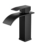 FORIOUS Wasserhahn Bad Schwarz,Wasserfall Waschtischarmatur Einhandmischer Armatur Waschbecken mit Auslauf Höhe 110 MM,Wassersparend, Energiesp