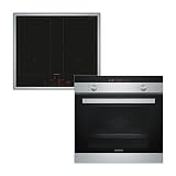 Siemens EQ113DA1ZM iQ100 Herd-Glaskeramik-Kochfeld-Kombination, 59,4 cm breit, Schnellaufheizung, 3D Heißluft für exzellente Ergebnisse, Kombi-Induktion, Intelligente Dunstabzugsautomatik