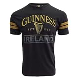 Guinness Schwarz Deep Tan Tape T-Shirt mit Harfe und Irland Text Design | Lässiges stilvolles Baumwolle Tee Shirt Top für Herren (L)