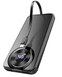 Power Bank, 10.000 mAh Mini-Ladegerät, tragbar, 22,5 W, Schnellladung, ultra-tragbare Powerbank mit integriertem USB-C-Kabel, externe Batterien mit 3 Anschlüssen Ausgang für iPhone 16 Samsung X