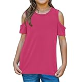 Sommer Oberteile Mädchen Lässig Lose Tunika Longshirt Mode Schulterfrei T-Shirt Baumwolle Leichte Bluse Tops Locker Einfarbig Tshirt Elegant Lang Sommershirts Basic Rundhals Longb
