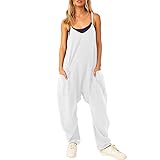 Jumpsuit Damen Elegant Overall Damen Ärmellose Overalls Lässig Hosen Loose Strampler Playsuit V-Ausschnitt Arbeitshose Einteiler Hosenanzug Lang Jogging Hosenanzüge mit T
