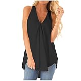 AMDOLE Ausgeh-Tops für Damen, Chiffon, lässig, locker, fließendes Sommer-Top, Damen-Top, Schwarz , XL