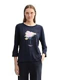 TOM TAILOR Damen 1043110 T-Shirt mit 3/4 Arm und Print, 10668-Sky Captain Blue, XXL