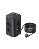 Anker Mehrfachsteckdose, 8-fache Steckdosenleiste, Steckerleiste mit 4 USB, 20W USB C Schnellladen, Mehrfachsteckdose mit Schalter, 2m Kabel Steckdosenturm für Büro, Zuhause, Gaming