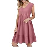 Sommerkleid, Boho, Damen, Casual, Sommerkleid, schick, elegant, einfarbig, klassisch, Geldbörse, Plissee, kurz, lang, leicht und atmungsaktiv, Cocktailkleid, C-Rosa, X-Larg