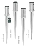 KOTARBAU® 4er Set Einschlagbodenhülse Ø 80mm Feuerverzinkt Rund Pfostenträger Einschlaghülse Bodenhülse Pfosten Anker Stahl Silber Bodenanker Länge 750