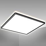 B.K.Licht - LED Deckenlampe mit indirektem Licht, ultraflach, neutralweiße Lichtfarbe, LED Panel, Deckenleuchte, Lampe, Wohnzimmerlampe, Schlafzimmerlampe, Küchenlampe, 42x42x2,9 cm, Schw