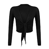 Gloop Damen Schöne, Elegante Bolero Jäckchen Langarm Bolero zum Knoten, Schwarz,L/XL