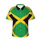Flagge von Jamaika Druck Herren Kurzarm Hawaiihemd Casual Strand Oberteil Sommer Strand Button Up Hemd, Schwarz, L