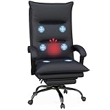 Vinsetto Massage-Bürostuhl, Schreibtischstuhl, 114-121,5 cm Höhenverstellbarer Drehstuhl mit Heizfunktion, Computerstuhl mit Fußstütze, Liegefunktion, Mikrofaser, Dunkelg