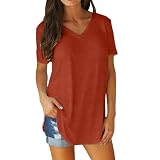 HOOUDO Sale Angebote Sale Angebote Sommer-Damen-T-Shirt mit V-Ausschnitt, kurzen Ärmeln und bogenförmigem Saum, großes, einfarbiges Oberteil T Shirt Damen Langarm Longshirt Sale Angebote Bestellung
