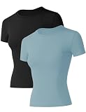 IECCP Damen Sport T-Shirt Kurzarm Sportshirt Funktionsshirt Yoga Shirt Damen Rückenfreies Oberteil Laufshirt Top Sport Shirts 2er Pack M