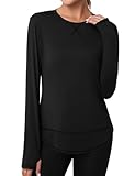 Terecey Locker Sport T-Shirt Damen Langarm Wandershirt Funktionsshirt Casual Atmungsaktive Laufshirt mit Daumenloch Schnelltrockend Fitness Yoga Sport Oberteile, Schwarz M