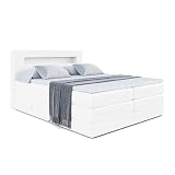 ALTDECOR Boxspringbett mit H3 Matratze-Bonellfederung, H4 Multipocket-Matratze (18 cm hoch) PUR, Topper (4 cm hoch), Polsterbett mit Kopfteil und Bettkasten - ORGOL2 King - 120x200 - Weiß