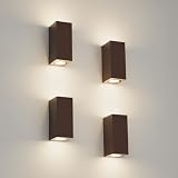 Klighten 4 Stück Rostfarben Wandleuchte Aussen Innen, Wasserdicht IP65 Modern Wandlampe Außen, Aluminium Eckig Außenlampe Außenleuchte Wand, Up Down GU10 Fassung Außenwandleuchte, Ohne L