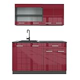 Vicco Singleküche R-Line, Bordeaux Hochglanz/Anthrazit, 140 cm ohne Arbeitsp