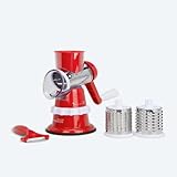 LIVINGTON Sumo Slicer Rot- 3 in 1 Trommelreibe - zum Raspeln, Schneiden, Reiben - Fixierfunktion - Multiraffel - Reibemaschine - Gemüsehobel - Mühle - Gemü