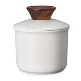 DOWAN Butterdose, Französische Butterdose mit Deckel, Keramik Butterglocke mit Wasserlinie, New Bone China Butter Dish für Frische, Weiche und Streichfähige Butter, Vanilleweiß - 9,7 x 9,7 x 10,9