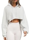 Remidoo Damen Hoodies Pullover Langarm Cropped Sweatshirt Loose Shirt Weiß Large, Weiss/opulenter Garten, L