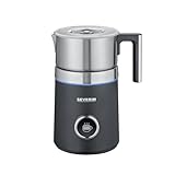SEVERIN SPUMA 700 Plus Induktions-Milchaufschäumer, 13 Programme, OLED-Display, LED-Lichtring mit Statusanzeige, einfache Reinigung, Barista-Ausgusszotte, Edelstahl-gebürstet, schwarz, SM 3587