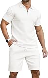 KUYIGO Herren Polohemd mit Reißverschluss und Shorts mit Kordelzug für Sport und Freizeit im Freien M Weiß