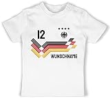 Baby T-Shirt Mädchen Jungen - 2024 Fussball EM Fanartikel - Trikot mit anpassbarem Namen und Trikotnummer - 12/18 Monate - Weiß - Deutschland Tshirt Shirt für fußball deutschlandtrik