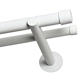 Voppi Gardinenstange 240cm 25 mm weiß Stahl doppelt auf Träger mit Abschluss modern für alle Gardinenvorhang