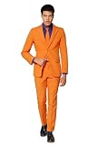OppoSuits Modisch Party Einfarbige Anzüge für Herren - Mit Jackett, Hose und Krawatte, Orange (The Orange), 60