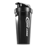Best Body Nutrition Eiweiß Shaker schwarz – 600 ml Protein Shaker mit Sieb & Mess-Skala – auslaufsicher – spülmaschinengeeignet – BPA-frei – für klumpenfreie Proteinshak