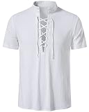LUYANA Herren Kragenloses Hemd Kurzarm Shirts Henley Hemden Hippie Shirt Weiß 2XL