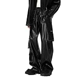 Lederhose Herren Baggy Stretch PU Cargohose Vintage Y2K High Waist Straight Freizeithose mit Multie Taschen Arbeitshose Teenager Streetwear Weitem Bein Haremshose Hippie Punk H