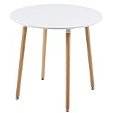 H.J WeDoo Runder Esstisch mit MDF-Platte, Skandinavisch Esszimmertisch Küchentisch für Küche, Wohnzimmer, Weiß, 90 D x 90 W x 74 H