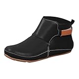 Generisch Ankle Boots Damen Stiefeletten Winterschuhe Mittelalter Schuhe Für Herbst Winter Flache Schnürstiefel Wasserdichtem Pu-Leder Bequem Rutschfest Mittelalter Biker Herbstschuhe (Dunkelgrau,37)