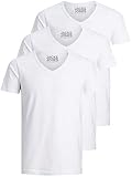Jack and Jones Herren T-Shirt Basic V-Ausschnitt 3er Pack Einfarbig Slim Fit in Weiß Schwarz Blau G