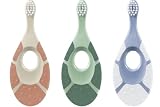 Jordan Step 1 Green Clean Kleinkind-Zahnbürste, nachhaltige Babyzahnbürste, 0–2 Jahre, biobasierte, extra weiche Borsten, 84 recycelte Griffe, weicher Beißring, gemischte Farben, Packung mit 3 E