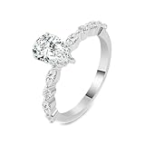 Ayoiow 14 K Weißgold Ring Verlobung Paare Gold 2Ct Birneschliff Weiß Moissanit Einfach Verlobungsring
