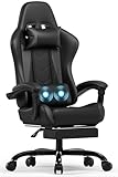 Devoko Massage Gaming Stuhl, Computer Bürostuhl mit Fußstütze, Racing Gamer Stuhl 150kg Belastbarkeit, 90-135° Rückenlehne einstellbar Ergonomischer PC Stuhl, 360° drehbar, Schw