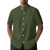 Leinenhemden für Herren, Knopfleiste, Baumwolle, kurzärmelig, lässig, Strand, Sommer, Havai-Kleid, T-Shirt, groß und hoch, modisches Hemd, B-grün, M