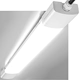 LED Feuchtraumleuchte 150CM, 45W 5000LM IP65 Wasserfest Feuchtraumlampe Wannenleuchte Verknüpfbar Ultraslim Deckenleuchte Flach Leuchtstoffröhre für Keller Garage Werkstatt Bad Büro 4000K, Weiß