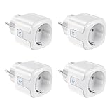 Smart WLAN Steckdose, Alexa Steckdose mit Strommessung 16A, 4er Pack Smart Steckdose, 2,4GHz Smart Home WiFi Steckdose, Fernsteuerung, Sprachsteuerung, Funktioniert mit Alexa, Google Home, Smart L