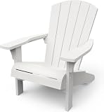 Keter Troy Adirondack Gartenstuhl weiß, wetterfest, Holz-Look, stabil bis 160 kg, ergonomische Sitzfläche, pflegeleicht, für Terrasse & Balkon, 81x93x96,5
