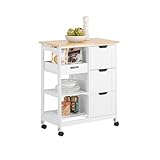 SoBuy Küchenwagen zum Rollen Servierwagen mit 2 abnehmbaren Ablagen und 1 Tablett Beistellwagen Rollwagen Für Küche, Wohnzimmer, Esszimmer Weiß BHT ca. 68x85x38cm FKW79-W