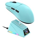 AJAZZ AJ159 APEX 8K Kabellose Gaming-Maus, Magnetische Ladestation mit Screen, Pixart PAW3950 Sensor, Bis zu 42000 DPI, 56g Ultraleicht, 100M Klicks HUANO-Schalter, Tri-Mode Mäuse, für PC/MAC (Blau)