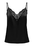 ONLY Damen V-Ausschnitt Top ohne Ärmel Spaghettiträger Oberteil mit Spitzen Details ONLVICTORIA, Farben:Schwarz, Größe:XS