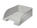 Leitz Briefkorb A4 Jumbo, Briefablage mit extra großem Fassungsvermögen in Premium-Qualität, Stapelbares Ablagefach als Schreibtisch-Organizer, Kombinierbar mit Plus-Serie, Grau, 52330085